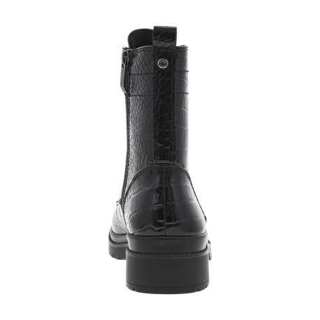 Bottines noires imitation crocodile vernies à talon décroché bas à lacets et zip - Image 4