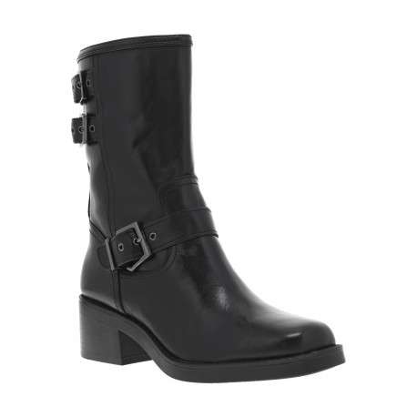 Boots noires à talon décroché moyen et à zip avec boucles à ardillon