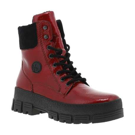 Bottines rouge à talon décroché bas avec un zip et des lacets ronds