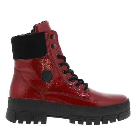 Bottines rouge à talon décroché bas avec un zip et des lacets ronds - Image 2