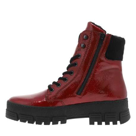 Bottines rouge à talon décroché bas avec un zip et des lacets ronds - Image 3