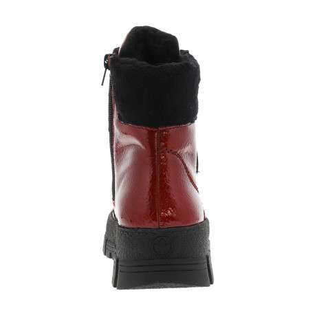 Bottines rouge à talon décroché bas avec un zip et des lacets ronds - Image 4