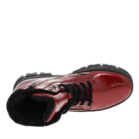 Bottines rouge à talon décroché bas avec un zip et des lacets ronds - Image 5