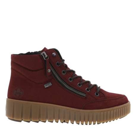Bottines bordeaux à talon compensé bas avec des lacets et un zip latéral - Image 2