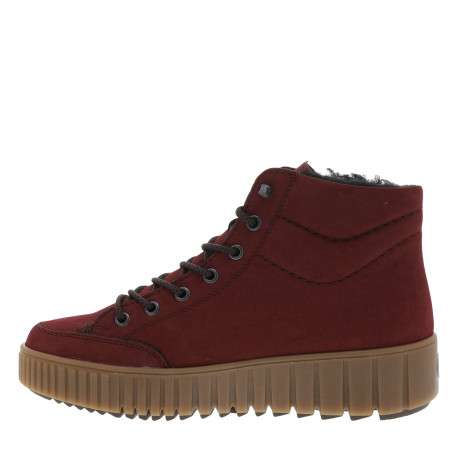 Bottines bordeaux à talon compensé bas avec des lacets et un zip latéral - Image 3