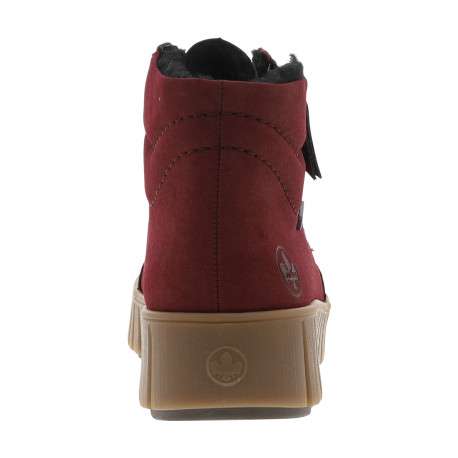 Bottines bordeaux à talon compensé bas avec des lacets et un zip latéral - Image 4