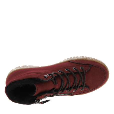 Bottines bordeaux à talon compensé bas avec des lacets et un zip latéral - Image 5