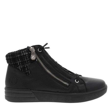 Bottines noires à talon plat avec des lacets élastiqués et un zip latéral - Image 2