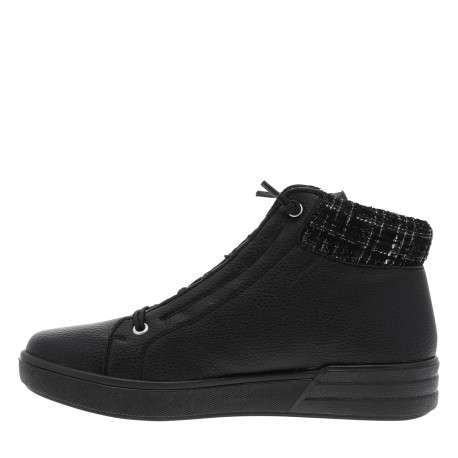 Bottines noires à talon plat avec des lacets élastiqués et un zip latéral - Image 3