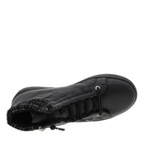 Bottines noires à talon plat avec des lacets élastiqués et un zip latéral - Image 5