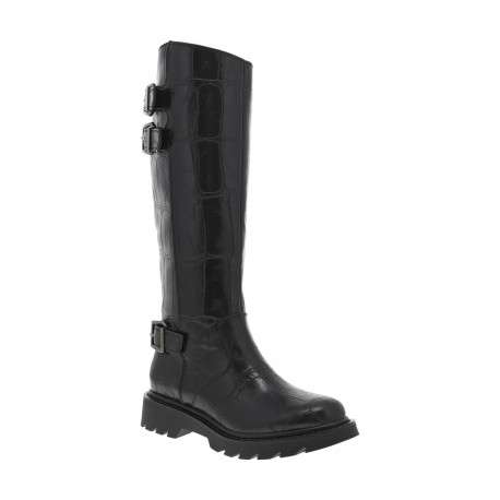 Bottes noires effet crocodile à talon décroché bas avec un zip