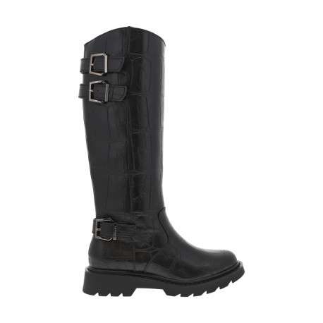 Bottes noires effet crocodile à talon décroché bas avec un zip - Image 2