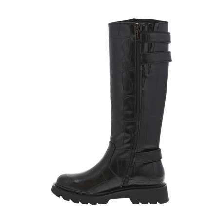 Bottes noires effet crocodile à talon décroché bas avec un zip - Image 3