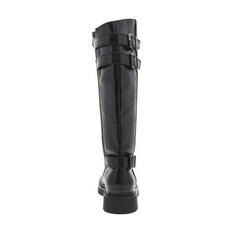 Bottes noires effet crocodile à talon décroché bas avec un zip - Image 4