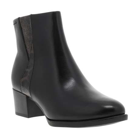 Boots en cuir noires à talon décroché moyen et détails léopard