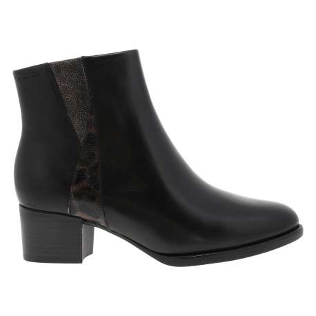 Boots en cuir noires à talon décroché moyen et détails léopard - Image 2