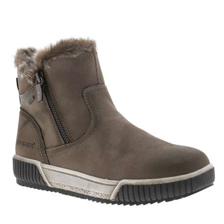 Boots taupe à talon plat avec un zip et doublure en fourrure synthétique