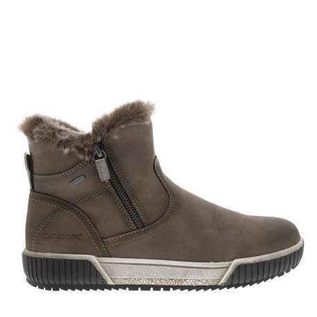 Boots taupe à talon plat avec un zip et doublure en fourrure synthétique - Image 2