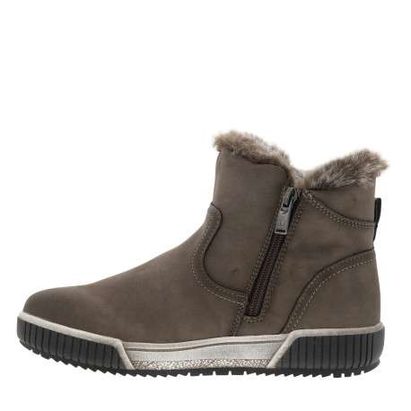 Boots taupe à talon plat avec un zip et doublure en fourrure synthétique - Image 3
