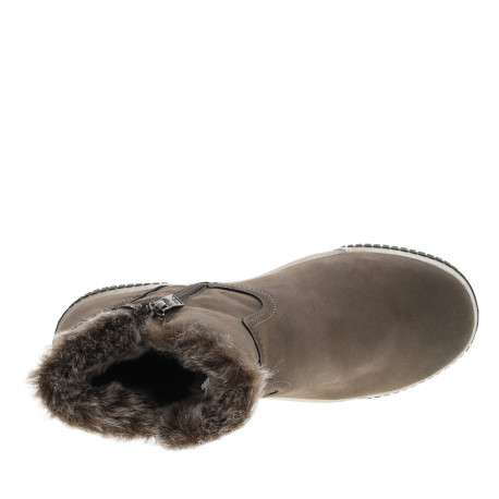 Boots taupe à talon plat avec un zip et doublure en fourrure synthétique - Image 5