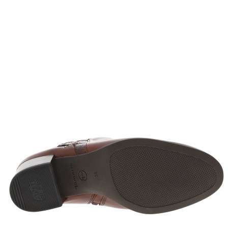 Boots en cuir cognac à talon décroché moyen avec un empiècement écaillé - Image 6