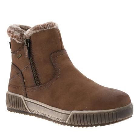 Boots brunes à talon plat avec un zip côté interne et doublure en lainage