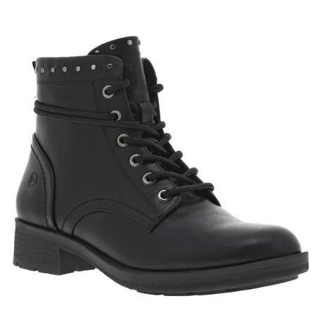 Bottines noires à talon décroché bas avec des lacets et un zip latéral