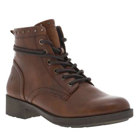 Bottines cognac à talon décroché bas pourvues d'une fermeture zippée