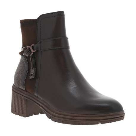 Boots en cuir café à talon décroché moyen avec une boucle décorative