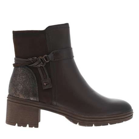 Boots en cuir café à talon décroché moyen avec une boucle décorative - Image 2