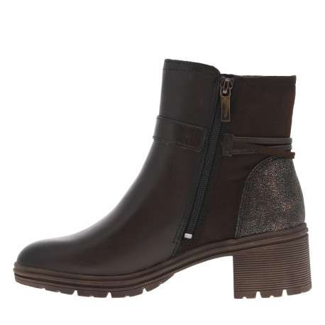 Boots en cuir café à talon décroché moyen avec une boucle décorative - Image 3