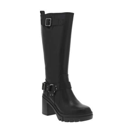 Bottes noires à talon décroché haut avec fermeture zippée et boucles à ardillon