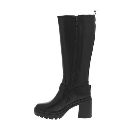Bottes noires à talon décroché haut avec fermeture zippée et boucles à ardillon - Image 3