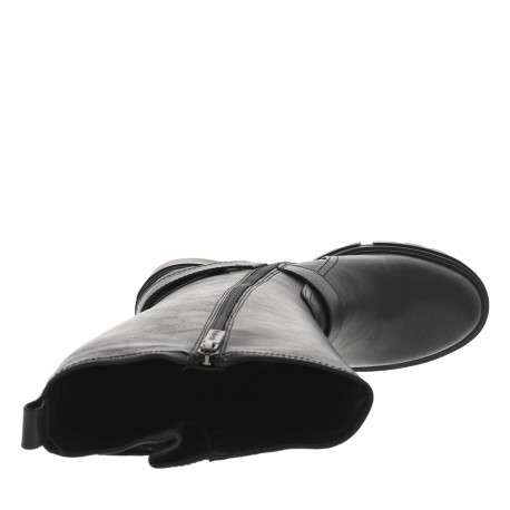Bottes noires à talon décroché haut avec fermeture zippée et boucles à ardillon - Image 5