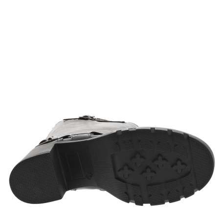 Bottes noires à talon décroché haut avec fermeture zippée et boucles à ardillon - Image 6