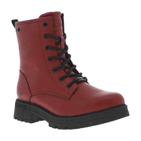 Bottines rouges à talon décroché bas avec un zip et des lacets ronds