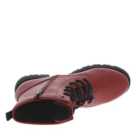 Bottines rouges à talon décroché bas avec un zip et des lacets ronds - Image 5
