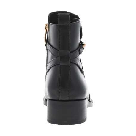Boots en cuir noires à talon décroché bas avec un zip latéral doré - Image 4