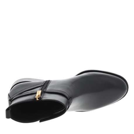 Boots en cuir noires à talon décroché bas avec un zip latéral doré - Image 5