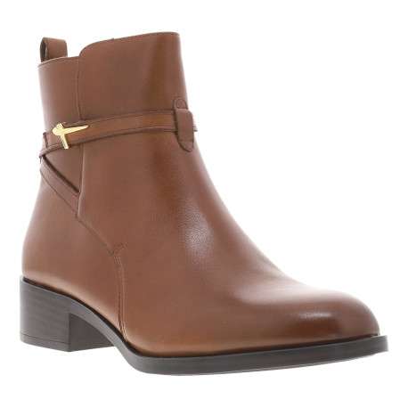 Boots en cuir cognac avec semelle à talon décroché bas et zip