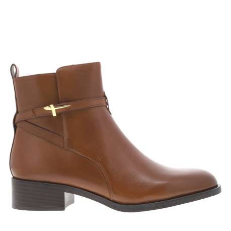 Boots en cuir cognac avec semelle à talon décroché bas et zip - Image 2