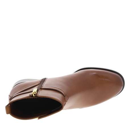 Boots en cuir cognac avec semelle à talon décroché bas et zip - Image 5