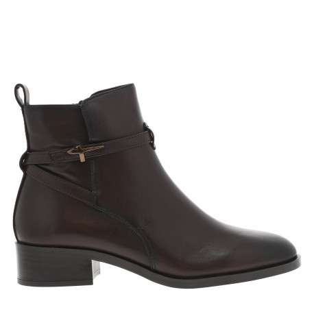 Boots en cuir chocolat à talon décroché bas pourvues d'une fermeture zippée - Image 2