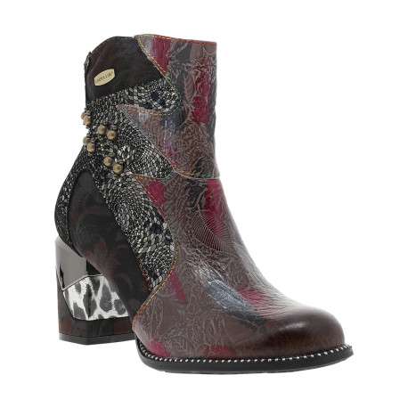Boots en cuir multicolores à talon décroché haut avec fermeture zippée