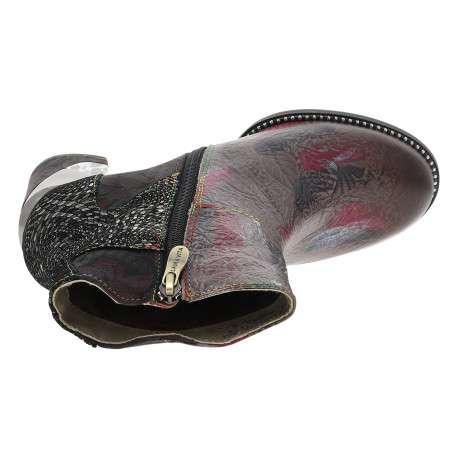 Boots en cuir multicolores à talon décroché haut avec fermeture zippée - Image 5