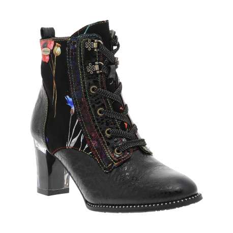 Bottines en cuir multicolores à talon décroché haut avec des lacets et un zip