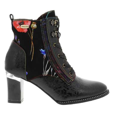 Bottines en cuir multicolores à talon décroché haut avec des lacets et un zip - Image 2
