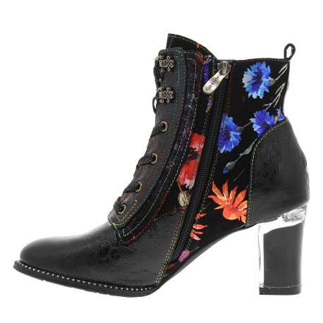 Bottines en cuir multicolores à talon décroché haut avec des lacets et un zip - Image 3