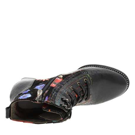 Bottines en cuir multicolores à talon décroché haut avec des lacets et un zip - Image 5