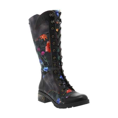 Bottes en cuir multicolores à zip et lacets ronds avec un talon décroché moyen